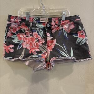 Vintage Roxy Flower Denim Micro Shorts Womens 9/29 Low Rise Mini Y2K Shorty
